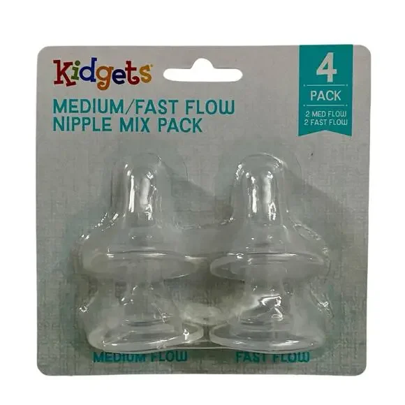 Kidgets Medium/Fast Flow Nipple Pack-4 Packs 16 Silicone Bottle Nipples Total - Picture 2 of 3